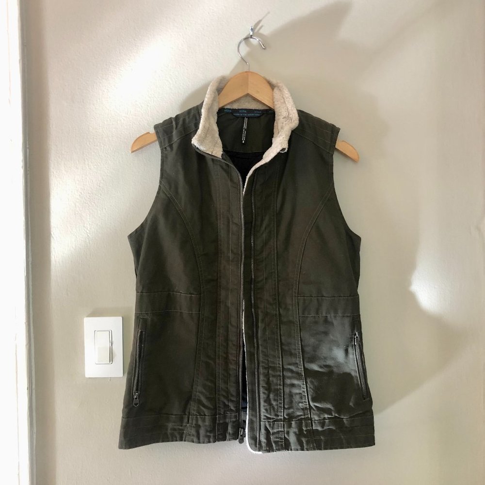 Kuhl Outdoors Vintage Style Green Vest Fleece Collar S